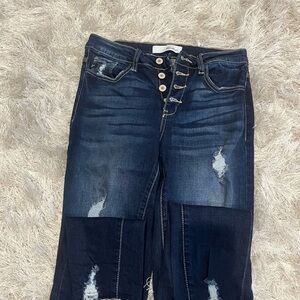 KanCan Dark Blue High Rise Distressed Jeans